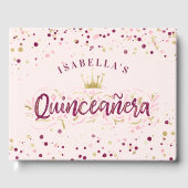 Trendy Blush Burgundy & Gold Confetti Quinceañera Gästebuch (Vorderseite)