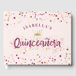 Trendy Blush Burgundy & Gold Confetti Quinceañera Gästebuch