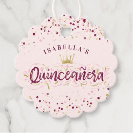Trendy Blush Burgundy & Gold Confetti Quinceañera Geschenkanhänger