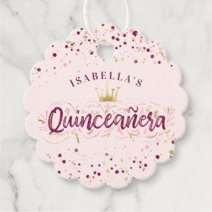 Trendy Blush Burgundy & Gold Confetti Quinceañera Geschenkanhänger