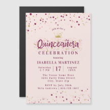 Trendy Blush Burgundy & Gold Confetti Quinceañera