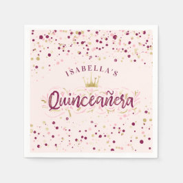 Trendy Blush Burgundy & Gold Confetti Quinceañera Serviette