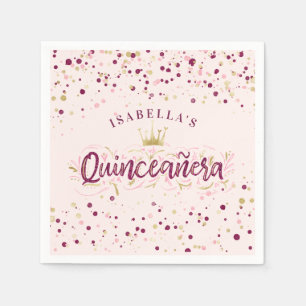 Trendy Blush Burgundy & Gold Confetti Quinceañera Serviette