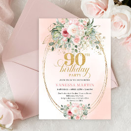 Trendy Blush Floral Gold Boho 90th Birthday Invite Einladung