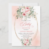 Trendy Blush Floral Greenery Baby Shower Invite Einladung (Vorderseite)