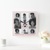 Trendy Blush Graduation Cap Photo Collage Quadratische Wanduhr (Zuhause)