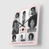 Trendy Blush Graduation Cap Photo Collage Quadratische Wanduhr (Winkel)