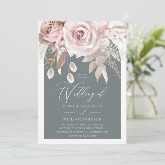 Trendy Blush & Ivory Boho Arch Wedding Einladung (Stehend Vorderseite)