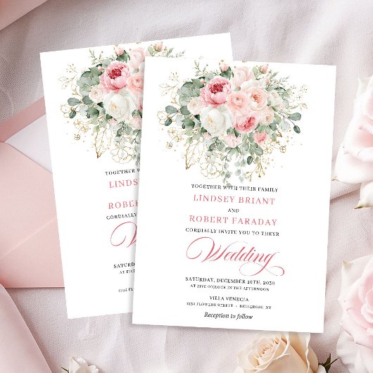 Trendy Blush Peony Gold Floral Wedding Invitation Einladung