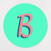 Trendy Blush Pink 3D Text Initial | Neon Aquamarin Etiketten (Design 1)