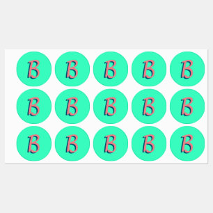 Trendy Blush Pink 3D Text Initial Neon Aquamarin Etiketten