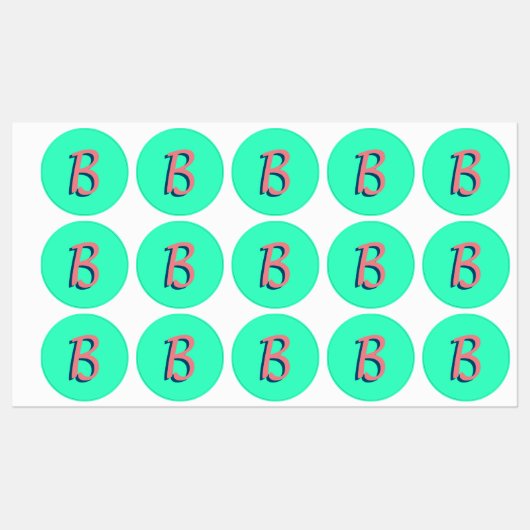 Trendy Blush Pink 3D Text Initial | Neon Aquamarin Etiketten (Blatt)