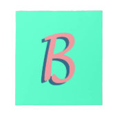 Trendy Blush Pink 3D Text Initial | Neon Aquamarin Notizblock (Vorderseite)