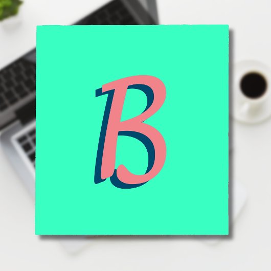 Trendy Blush Pink 3D Text Initial | Neon Aquamarin Notizblock