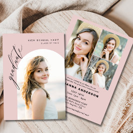Trendy Blush Pink Foto Graduation Party Einladung