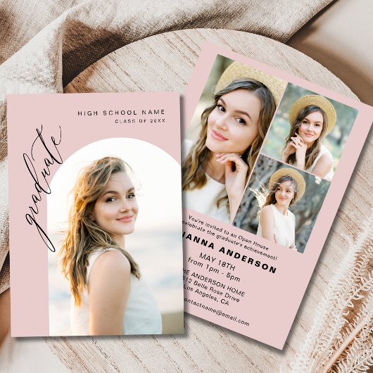Trendy Blush Pink Foto Graduation Party Einladung