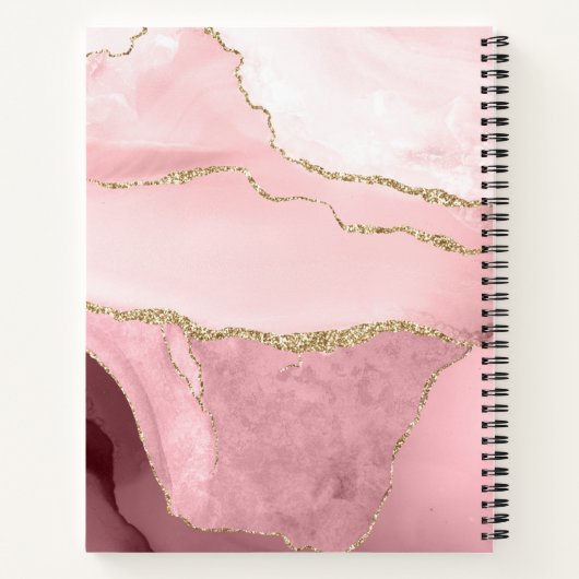 Trendy Blush Pink Gold Agate Marble Monogram Notizblock (Rückseite)