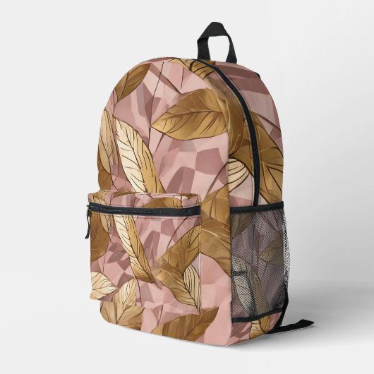 Trendy Blush Pink Gold Boho Blätter Collection Bedruckter Rucksack (Rückseitige Ecke Rechts)