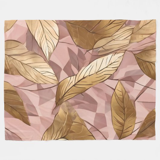 Trendy Blush Pink Gold Boho Blätter Collection Fleecedecke (Vorderseite (Horizontal))