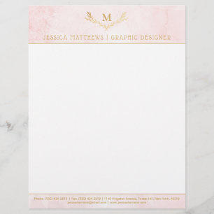 Trendy Blush Pink & Gold Foil Monogram Kraut Briefbogen