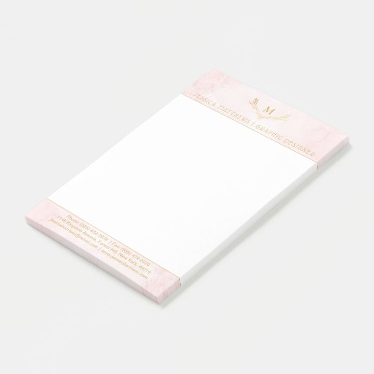 Trendy Blush Pink & Gold Foil Monogram Kraut Post-it Klebezettel (angewinkelt)