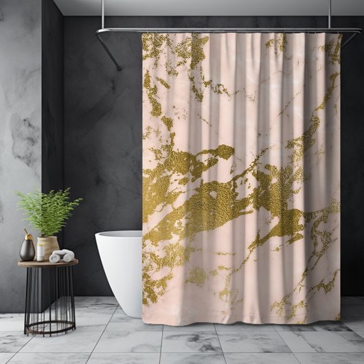 Trendy Blush Pink Gold Marmor Duschvorhang