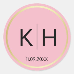 Trendy Blush PINK Gold Wedding Monogram Siegel Runder Aufkleber