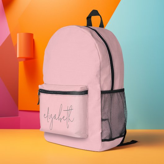 Trendy blush pink - moderner skriptgrauer Name Bedruckter Rucksack