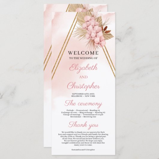 Trendy Blush Pink Orchid Driving Palm Gold Arch Programm (Vorne/Hinten)