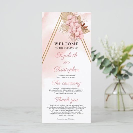 Trendy Blush Pink Orchid Driving Palm Gold Arch Programm (Stehend Vorderseite)
