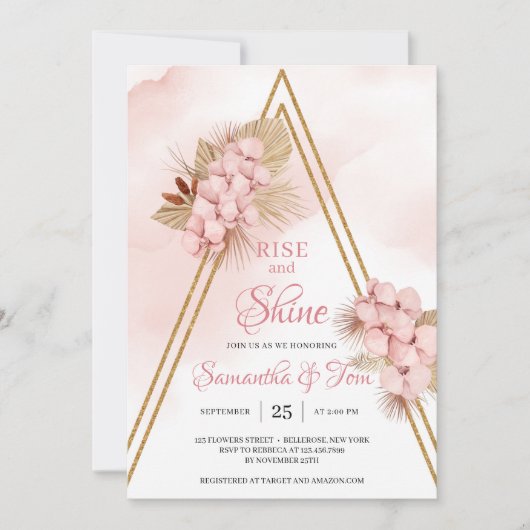 Trendy Blush Pink Orchid Driving Palm Rise und Shi Einladung (Vorderseite)