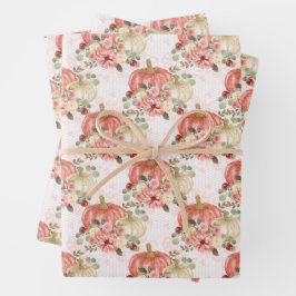 Trendy Blush Pink Peach Cream Little Pumpkin Geschenkpapier Set