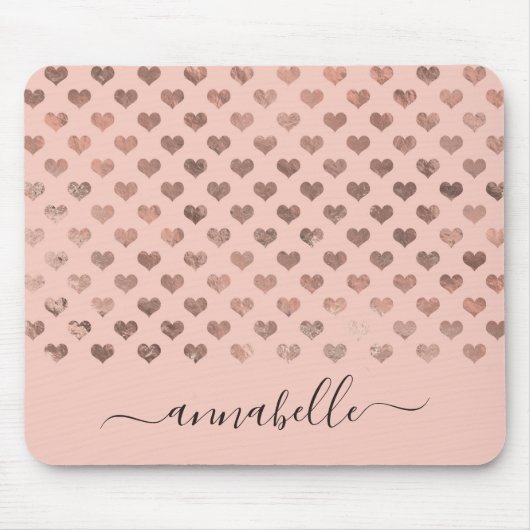 Trendy Blush Pink Rose Gold Herz Name Mousepad (Vorne)
