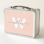 Trendy Blush Pink Script Typografie Monogram Metall Brotdose (Rückseite)