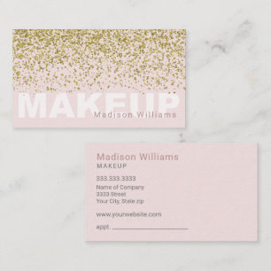 Trendy Blush Pink und Gold Glitzer Makeup Visitenkarte