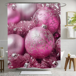 Trendy Blush Pink Weihnachtsball Duschvorhang