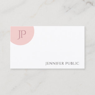 Trendy Blush Pink White Elegant Modernes Monogramm Visitenkarte