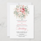 Trendy Blush Rose Gold Floral Wedding Invitation Einladung (Vorderseite)