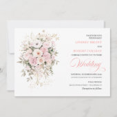 Trendy Blush Roses Greenery Wedding Invitation Einladung (Vorderseite)