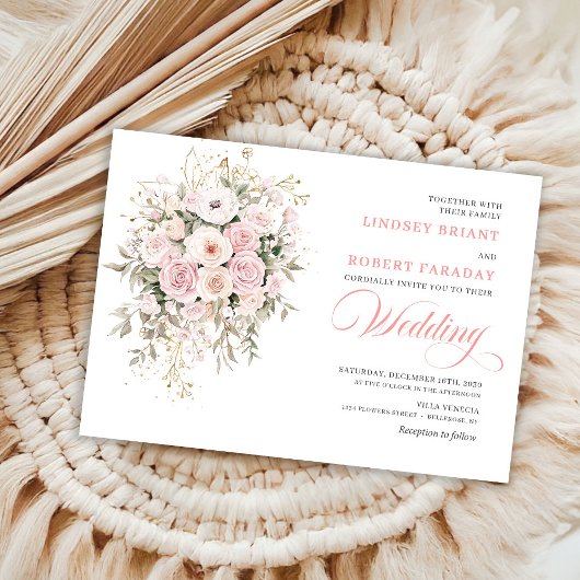 Trendy Blush Roses Greenery Wedding Invitation Einladung