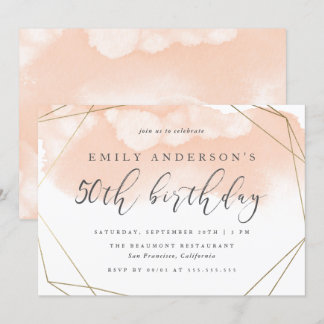 Trendy Blush Wassercolor Geometric 50. Geburtstag Einladung