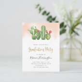 Trendy Blush Watercolor & Cactus Graduation Party Einladungspostkarte (Stehend Vorderseite)