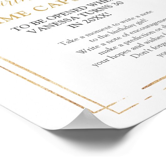 Trendy blütengoldfarbene Glitzern Zeitkapsel Poster (Ecke)