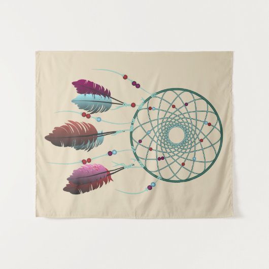 Trendy Bohemisch Aquamarin & Lila Dream Catcher Wandteppich (Vorderseite (Horizontal))