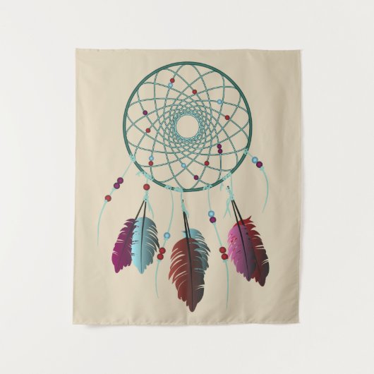 Trendy Bohemisch Aquamarin & Lila Dream Catcher Wandteppich (Vorderseite)