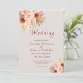 Trendy Bohemisch Floral Bouquet Peach & Copper Einladung (Stehend Vorderseite)