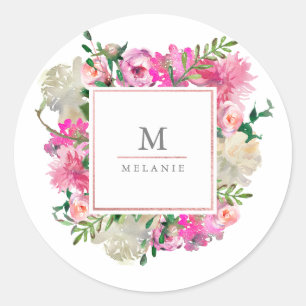 Trendy Bohemisch Floral Monogram Aufkleber