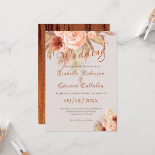 Trendy Bohemisch Orange Kupfer Floral Bouquet Einladung
