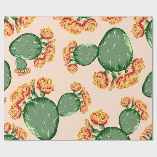 Trendy Bohemisch Prickly Pear Cactus & Blume Geschenkpapier (Flach)