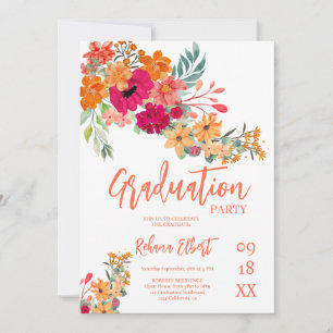 Trendy Boho Abschluss Foto Card - Orange Florals Einladung